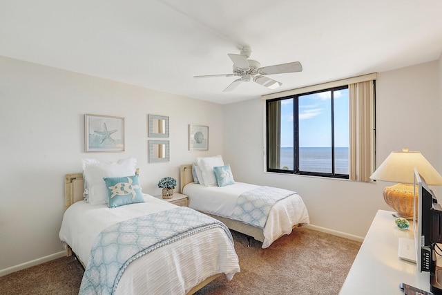 bedroom featuring carpet and ceiling fan