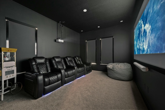 home theater featuring carpet floors