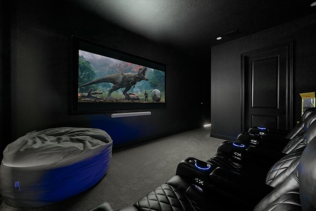 home theater room featuring carpet flooring