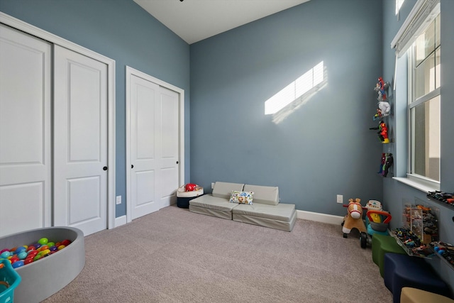 rec room with carpet floors