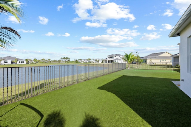 view of yard with a water view