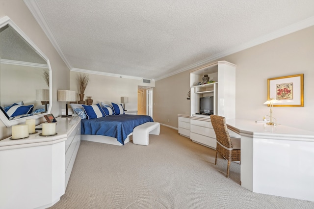 4748 S Ocean Blvd Unit 802, Highland Beach, FL 33487 - bedroom with ornamental molding, light carpet, and a textured ceiling