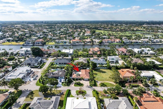 aerial view featuring a water view