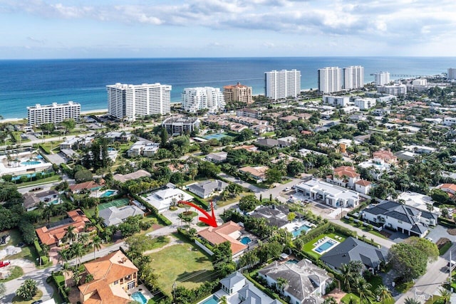 bird's eye view featuring a water view