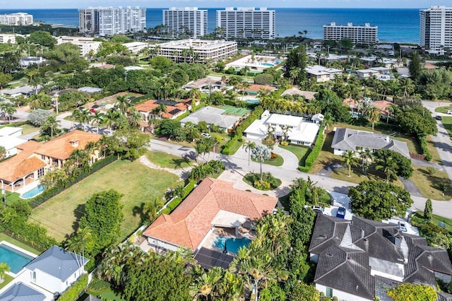 aerial view with a water view