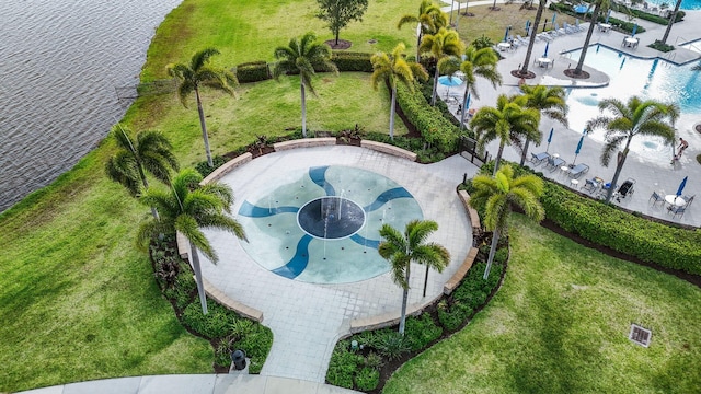 aerial view with a water view