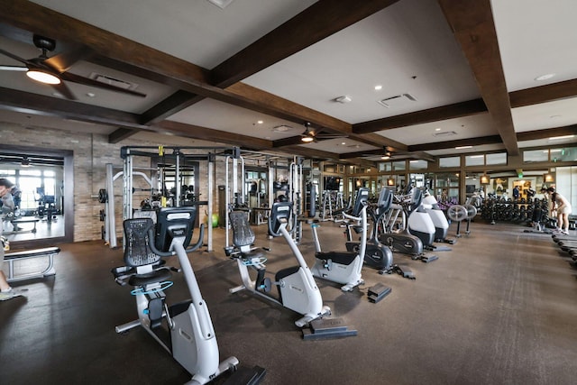 workout area featuring ceiling fan