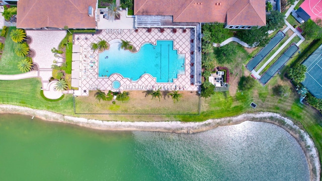 aerial view with a water view