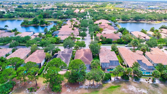 aerial view with a water view