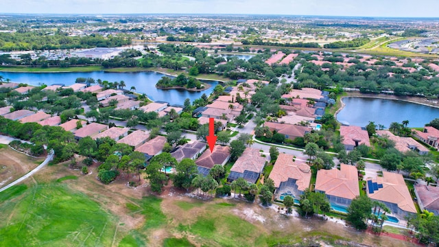 bird's eye view featuring a water view