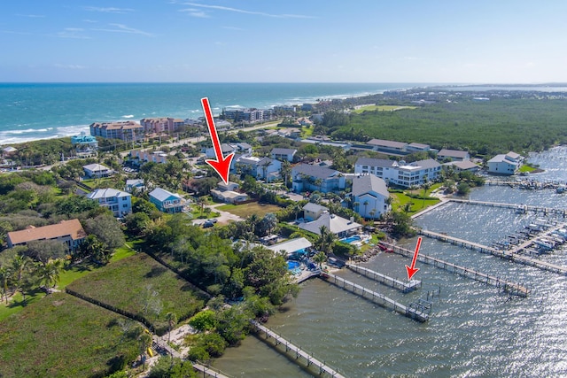 aerial view with a water view