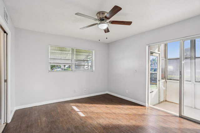 empty room with ceiling fan and light wood-type flooring