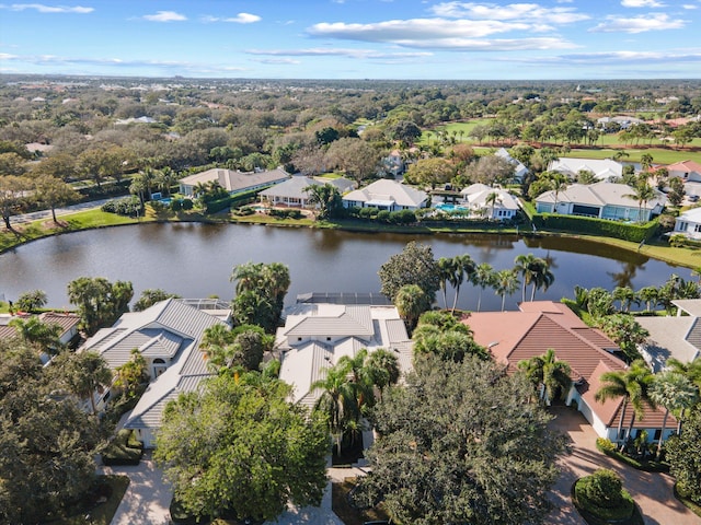 aerial view with a water view