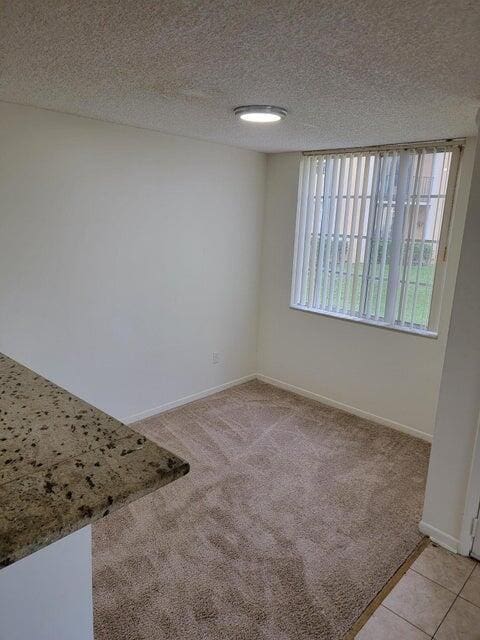 unfurnished room with light carpet and a textured ceiling