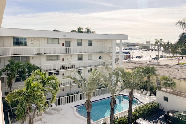 view of swimming pool featuring a patio area