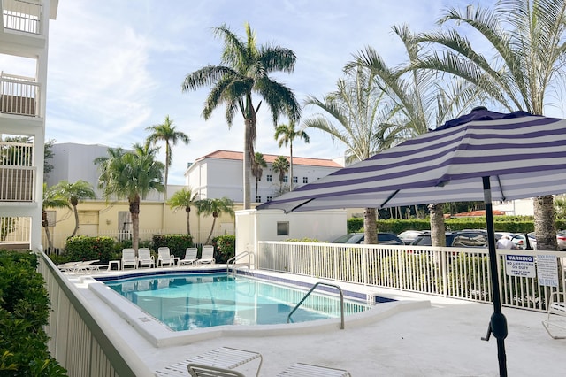 view of pool featuring a patio area