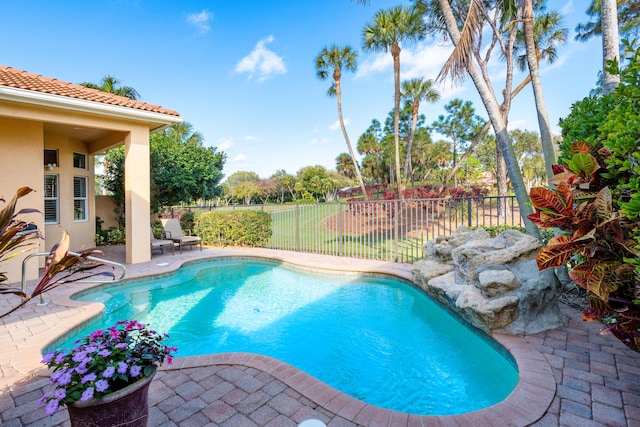 view of pool featuring a patio