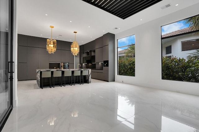 living room featuring a chandelier