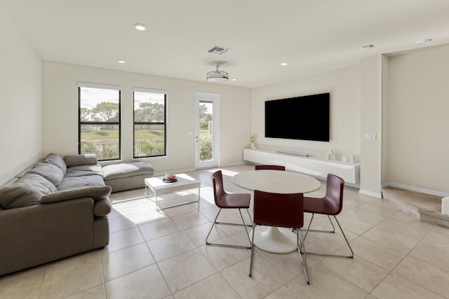 living room featuring light tile patterned floors