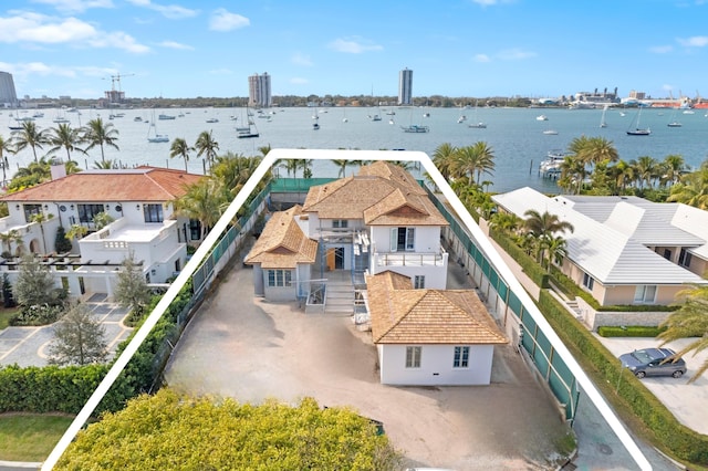 bird's eye view featuring a water view