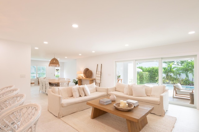 living room featuring light tile patterned floors