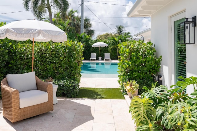 view of swimming pool with a patio area