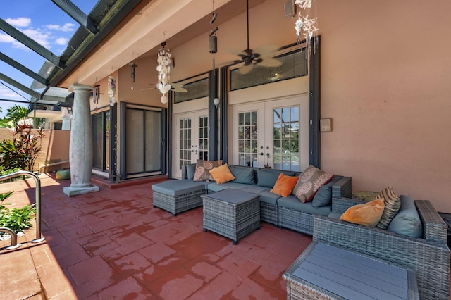 view of patio / terrace with french doors and an outdoor hangout area