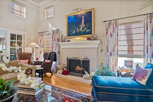 living room with a fireplace