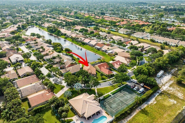 aerial view with a water view