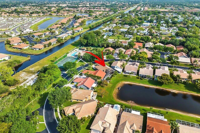 aerial view with a water view