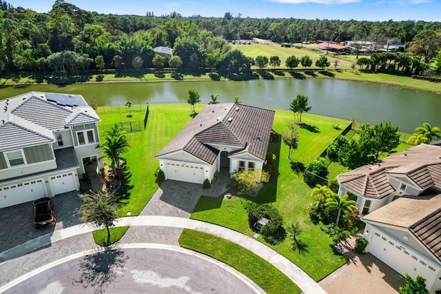 aerial view with a water view