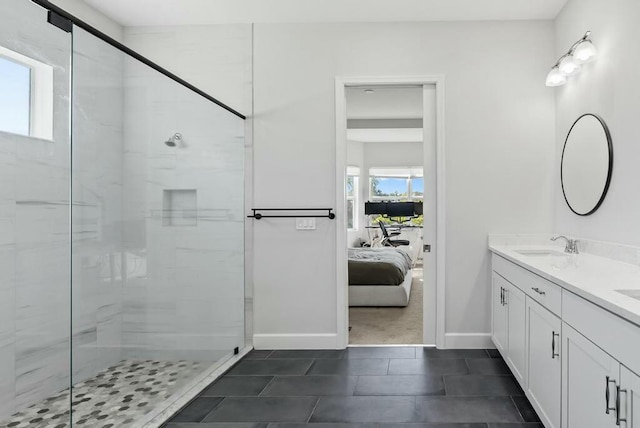 bathroom with vanity and walk in shower