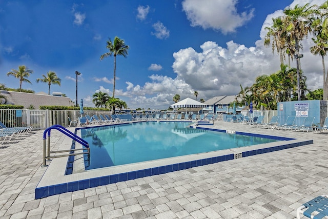 view of pool featuring a patio