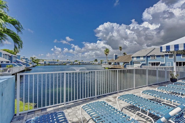 view of patio / terrace featuring a water view