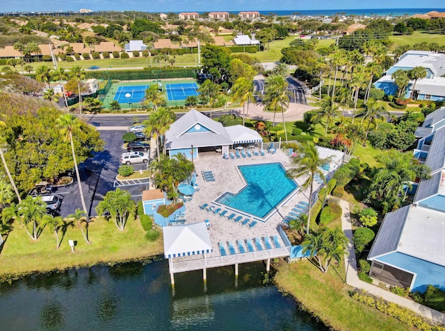 aerial view with a water view