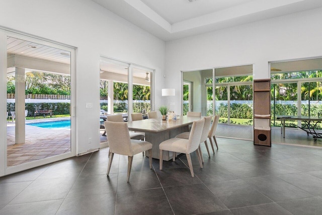 dining space featuring a high ceiling