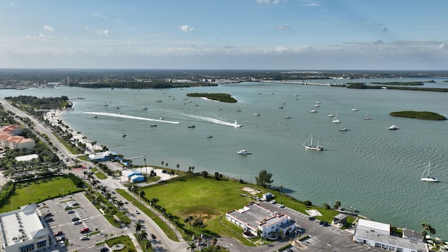 drone / aerial view featuring a water view