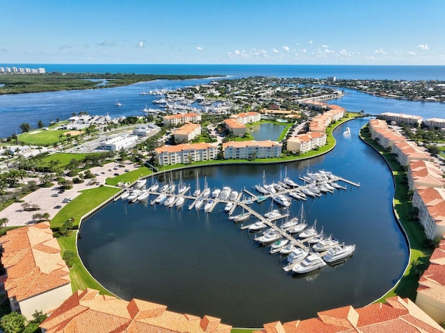 aerial view with a water view