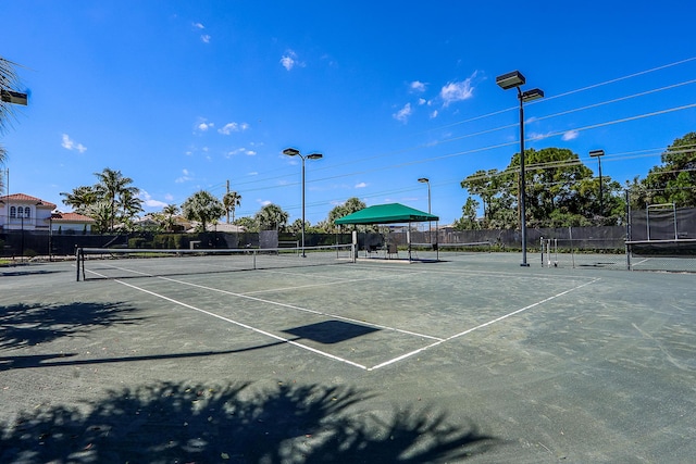 view of tennis court with fence