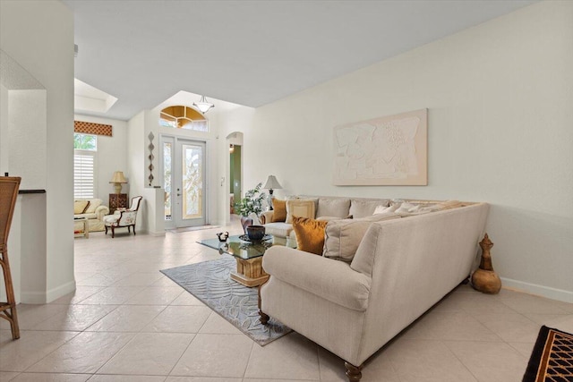 living room with light tile patterned floors