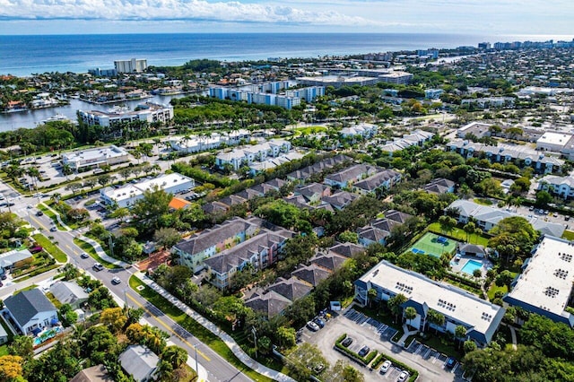 aerial view with a water view