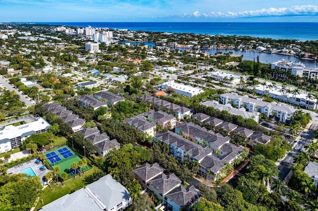 aerial view featuring a water view