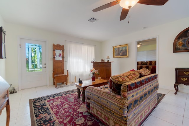 1503 Shirley Ct, Lake Worth, FL 33461 - living area featuring a ceiling fan and light tile patterned floors