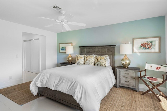 bedroom with a closet and ceiling fan