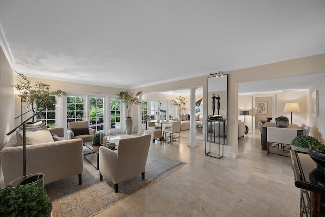 living room featuring ornamental molding