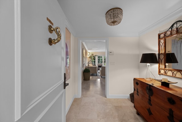 hallway featuring crown molding