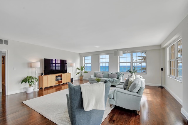 living room featuring dark hardwood / wood-style flooring