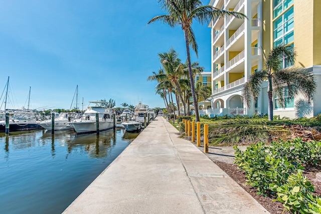 dock area featuring a water view