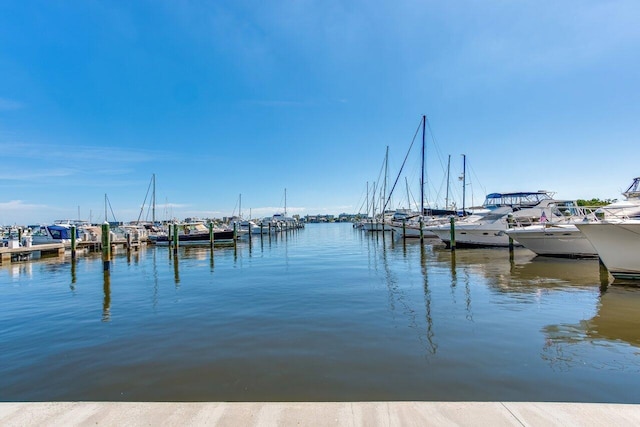 view of dock with a water view