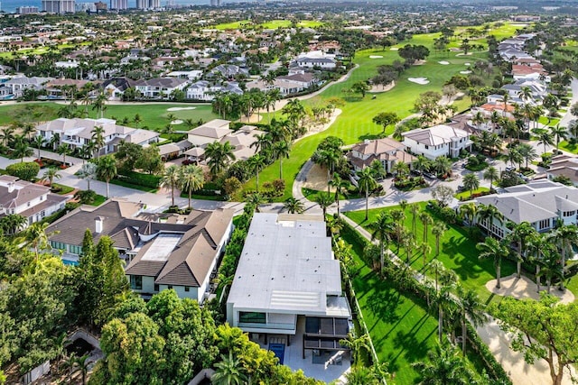 aerial view featuring golf course view and a residential view